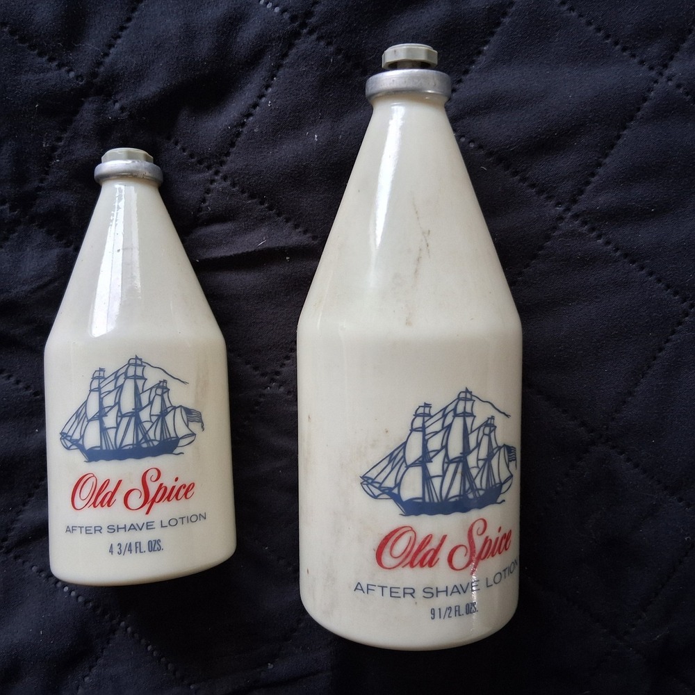 2 - Vintage Old Spice 70s After Shave Lotion 9.50 -4.75 Fl oz Glass Bottles
